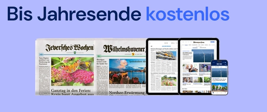 Abbildung der gedruckten Zeitungen und der digitalen Produkte mit der Überschrift "Bis Jahresende kostenlos"